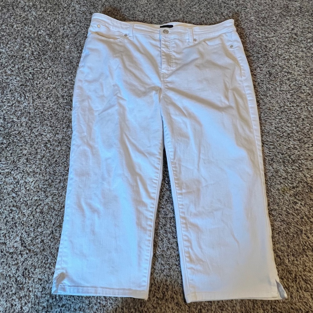 Talbots‎ Womens White Pedal Pusher Jeans Size 14 Cropped Stretch Denim Pants